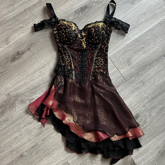 Dresses & Skirts - Red, Black and Gold Spanish/Tango Style Figure Skating Dress